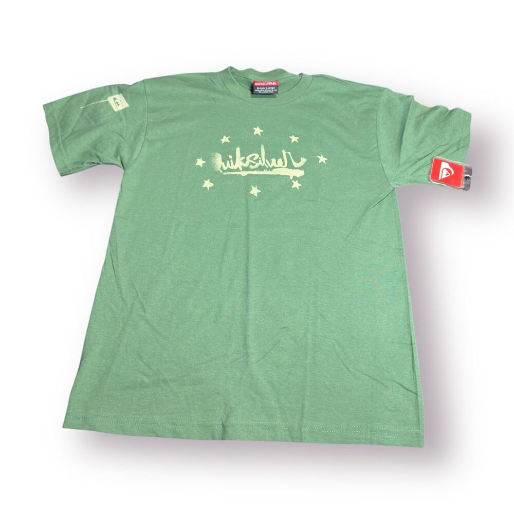 Quiksilver Graphic T-Shirt Size Boys Large Green Shirt‎ Retro 100% Cotton Skater